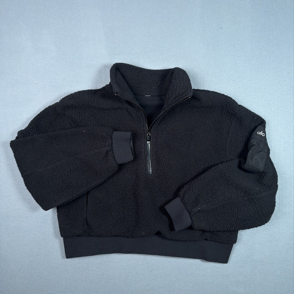 ALO Yoga Jacket Womens Small Black Foxy Sherpa Fleece Bomber Full Zip Casual